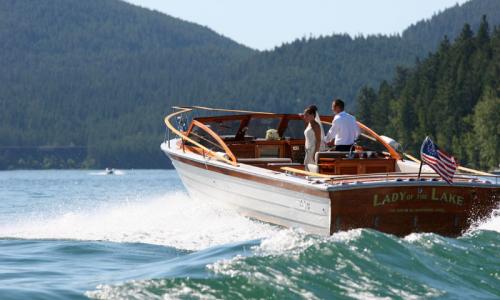 Newlyweds on Boat on Whitefish Lake